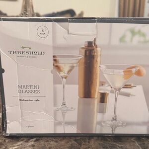 Threshold Clear Martini Glasses with Gold Cocktail Shaker Accent (Set of 4)